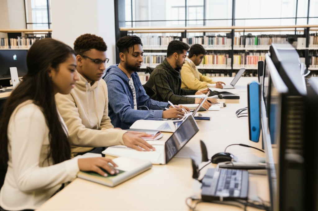 KCC図書館で学習する多様な学生たち